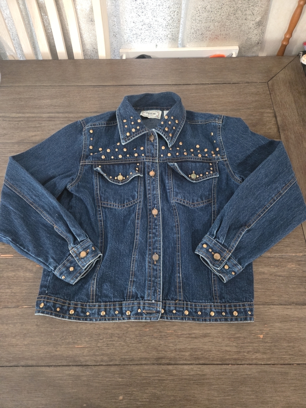Vintage 90s Tantrums Studded Denim Jacket Western Boho Blue Jean Cotton Womens M